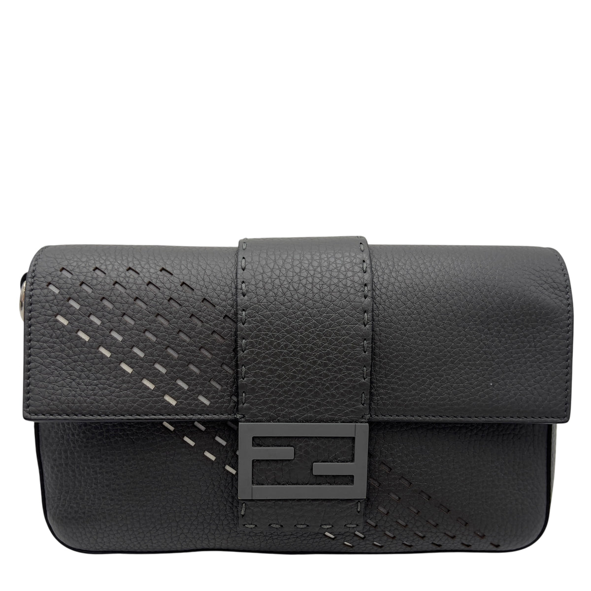 Fendi Baguette Crossbody Bag Small Grey in Calfskin, Silver hardware_1