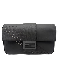 Fendi Baguette Crossbody Bag Small Grey in Calfskin, Silver hardware_1