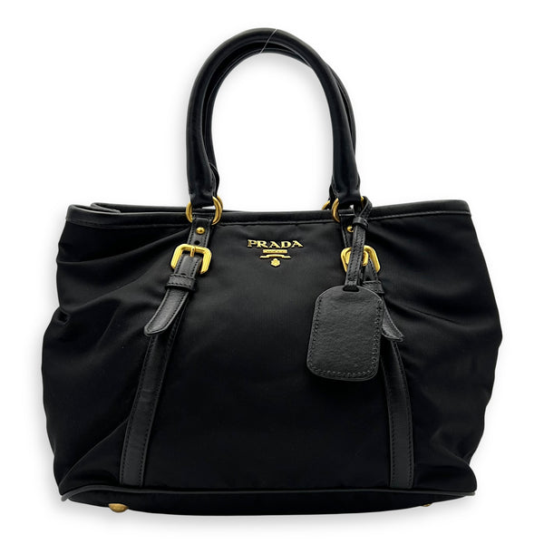 Prada Logo Black Top Handle Bag in Nylon, Gold hardware_1