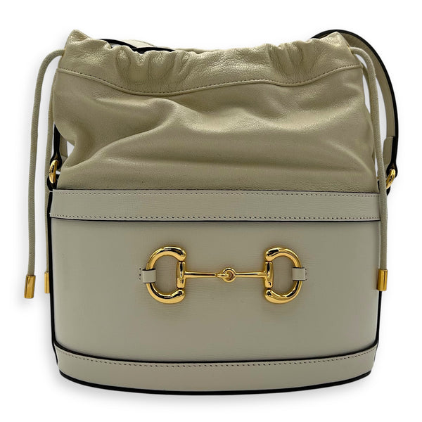 Gucci Horsebit 1955 White Bucket Bag in Calfskin, Gold hardware_1