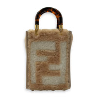 Fendi Sunshine Top Handle Bag Mini Beige in Faux Fur, Gold hardware_1
