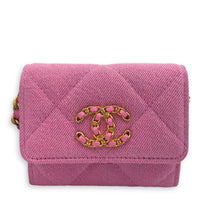 Chanel C19 Pink Wallet On Chain in Denim, Gold hardware_1