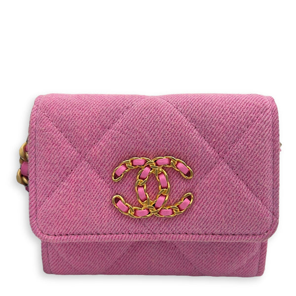 Chanel C19 Pink Wallet On Chain in Denim, Gold hardware_1