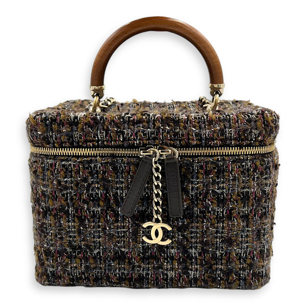Chanel Vanity Case Wood Multi-colour Top Handle Bag in Tweed, Gold hardware_1