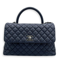 Chanel Coco Handle Quilted Top Handle Bag Blue in Caviar Leather, Silver hardware_1