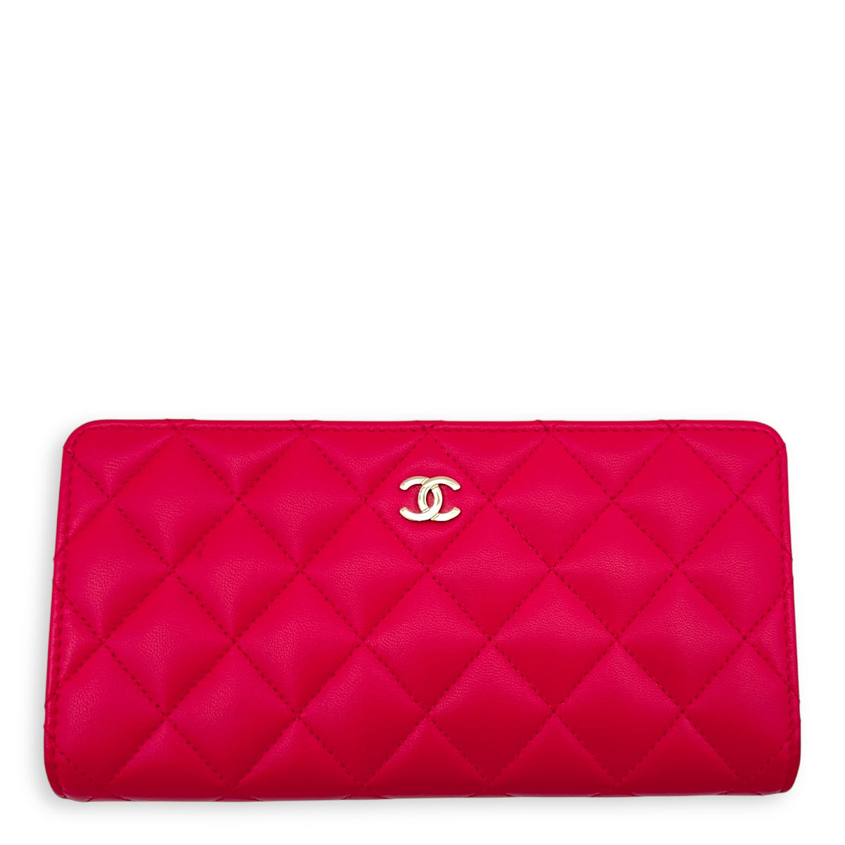 Chanel Classic Wallet Red in Lambskin, Gold hardware_8