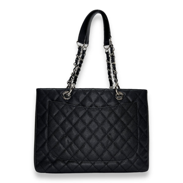 GST Black Shoulder Bag in Caviar Leather, Silver hardware
