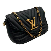 New Wave Shoulder Bag Black in Calfskin, Gold hardware