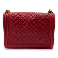 Boy Shoulder Bag Large Red in Calfskin, Gold hardware