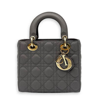 Christian Dior Lady Dior Small Grey Top Handle Bag in Lambskin, Gold hardware_1