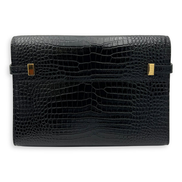 Saint Laurent Manhattan Shoulder Bag Black in Crocodile Embossed Calfskin, Gold hardware_2