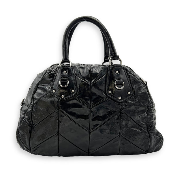 Prada Quilted Top Handle Bag Black in Glazed Calfskin, Silver hardware_2