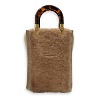 Fendi Sunshine Top Handle Bag Mini Beige in Faux Fur, Gold hardware_2