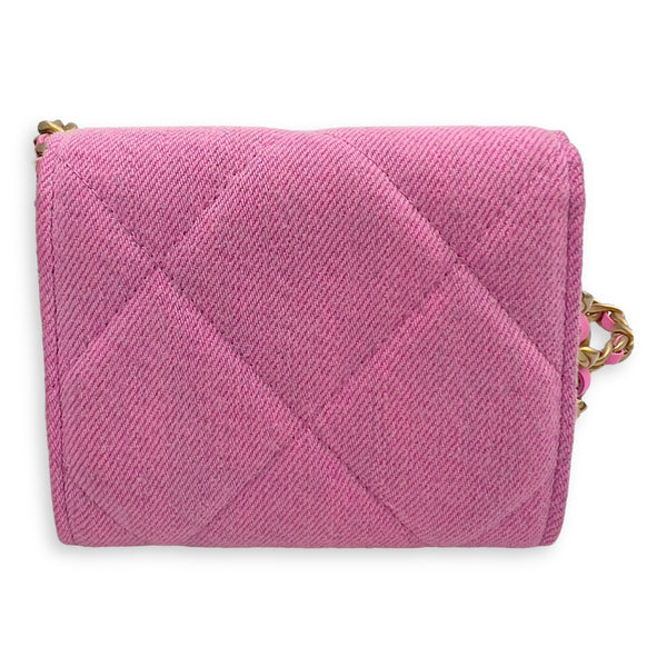 Chanel C19 Pink Wallet On Chain in Denim, Gold hardware_2