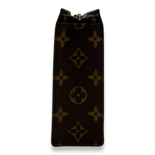 Pochette Toilette 19 Brown Pouch in Monogram Coated Canvas, Gold hardware
