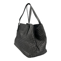 Intrecciato Shoulder Bag Metallic Grey in Calfskin, Gunmetal hardware