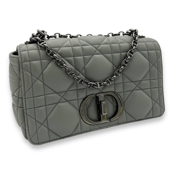 Caro Medium Grey Shoulder Bag in Lambskin, Silver hardware