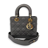 Christian Dior Lady Dior Small Grey Top Handle Bag in Lambskin, Gold hardware_10