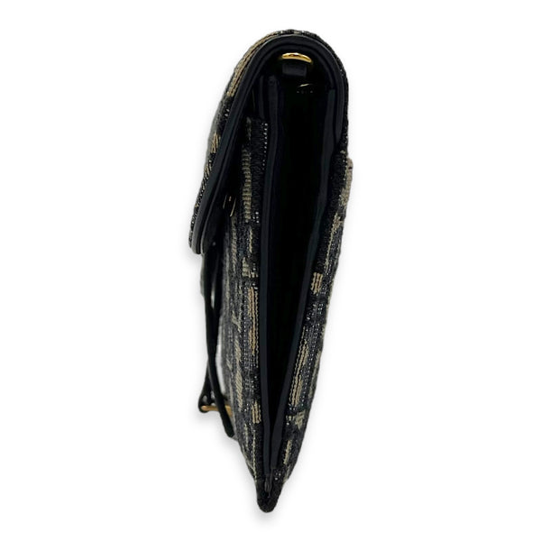 Christian Dior Saddle Wallet On Chain Blue in Jacquard, Gold hardware_3
