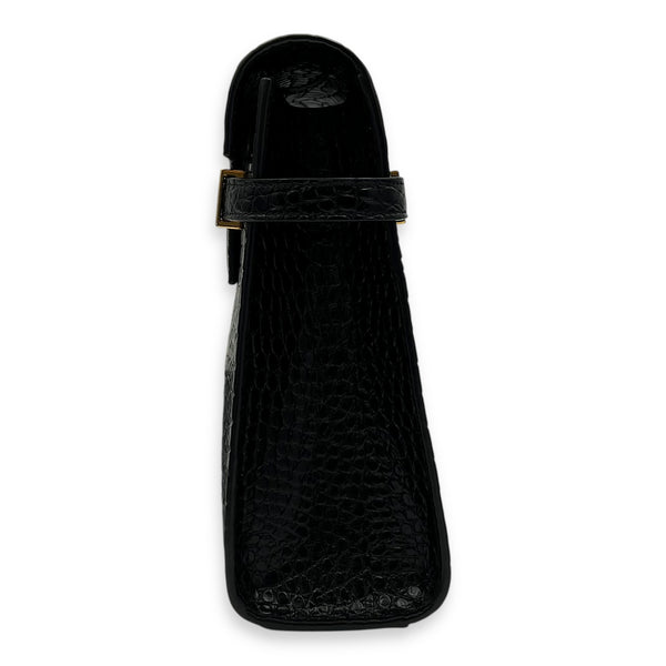 Saint Laurent Manhattan Shoulder Bag Black in Crocodile Embossed Calfskin, Gold hardware_3