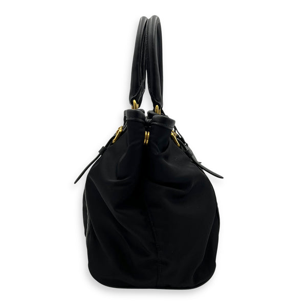 Prada Logo Black Top Handle Bag in Nylon, Gold hardware_3