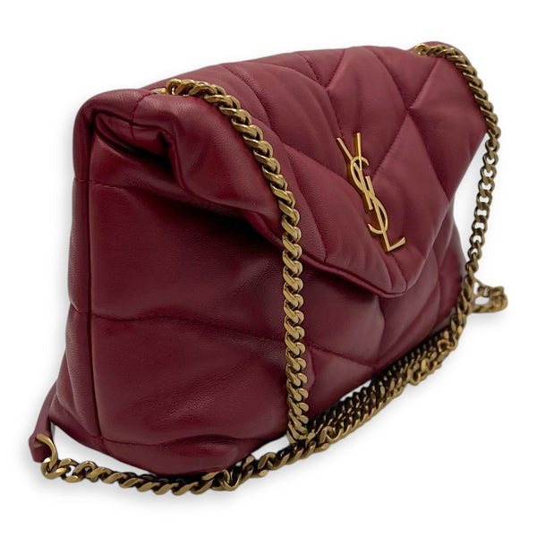 Saint Laurent Puffer Mini Red Shoulder Bag in Lambskin, Gold hardware_4