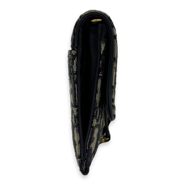 Christian Dior Saddle Wallet On Chain Blue in Jacquard, Gold hardware_4