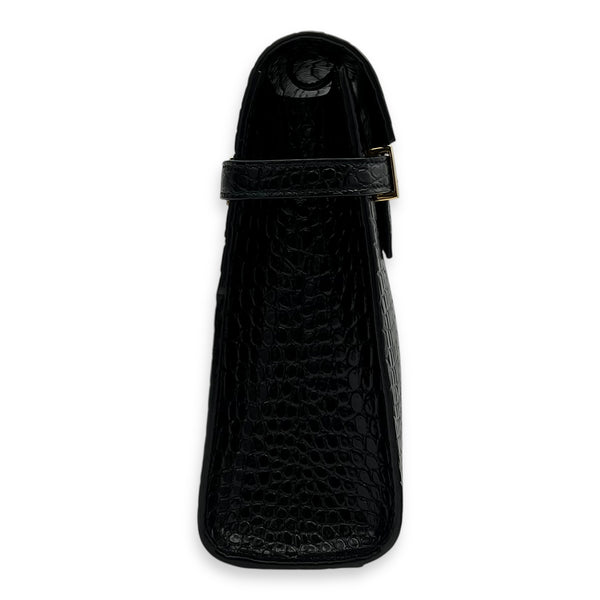 Saint Laurent Manhattan Shoulder Bag Black in Crocodile Embossed Calfskin, Gold hardware_4