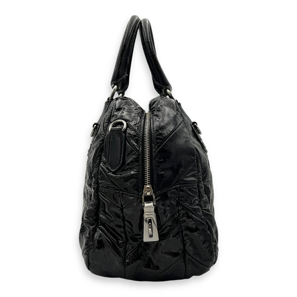 Prada Quilted Top Handle Bag Black in Glazed Calfskin, Silver hardware_4