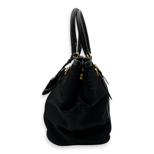 Prada Logo Black Top Handle Bag in Nylon, Gold hardware_4