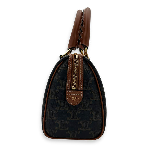 Celine Triomphe Boston Brown Top Handle Bag in Coated Canvas, Gold hardware_4