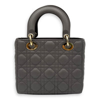 Christian Dior Lady Dior Small Grey Top Handle Bag in Lambskin, Gold hardware_2
