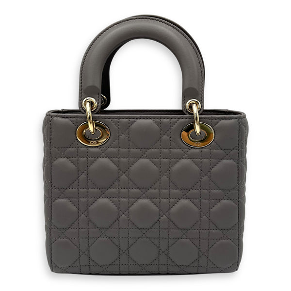 Christian Dior Lady Dior Small Grey Top Handle Bag in Lambskin, Gold hardware_2