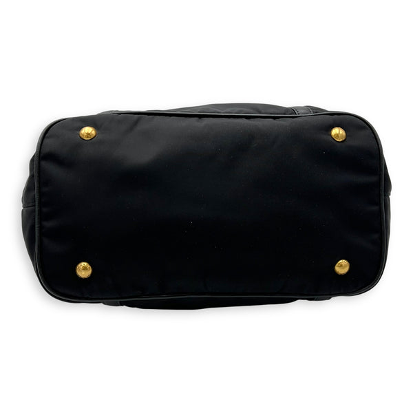 Prada Logo Black Top Handle Bag in Nylon, Gold hardware_5