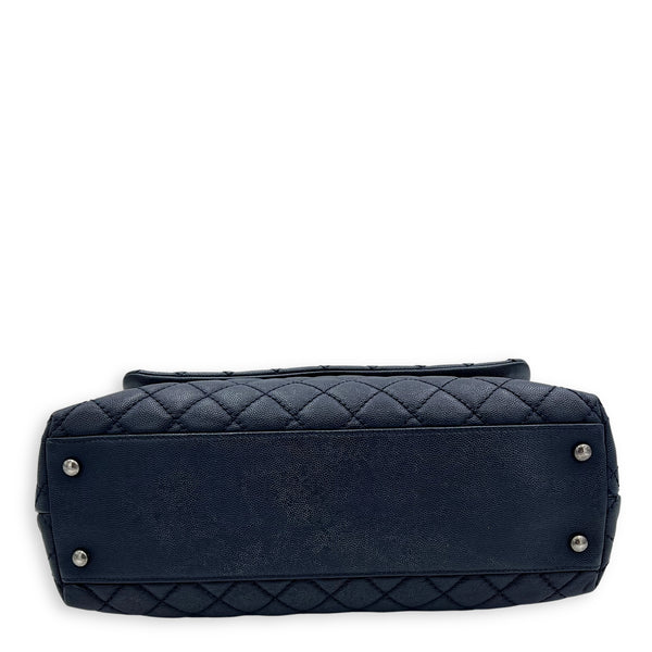 Chanel Coco Handle Quilted Top Handle Bag Blue in Caviar Leather, Silver hardware_5