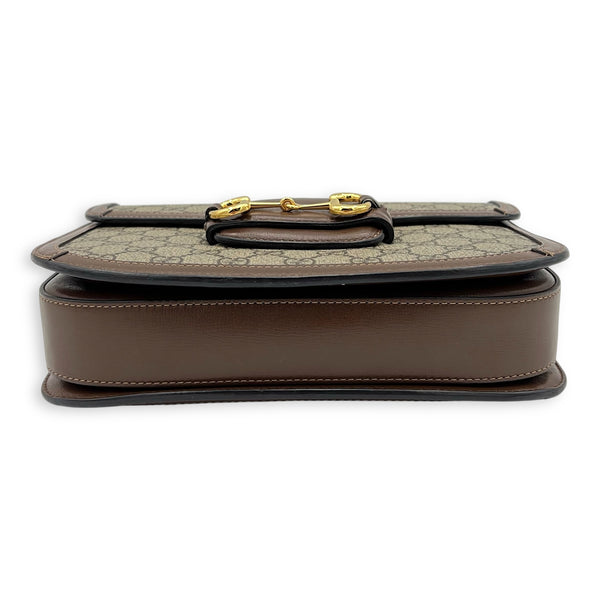 Gucci Horsebit 1955 Crossbody Bag Brown in Coated Canvas, Gold hardware_9