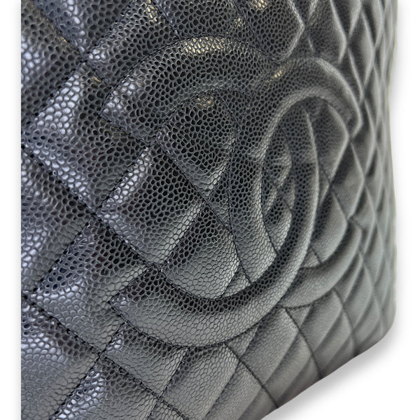 GST Black Shoulder Bag in Caviar Leather, Silver hardware