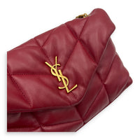 Saint Laurent Puffer Mini Red Shoulder Bag in Lambskin, Gold hardware_6