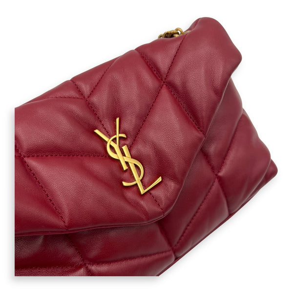 Saint Laurent Puffer Mini Red Shoulder Bag in Lambskin, Gold hardware_6