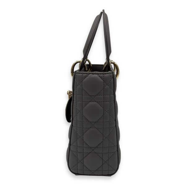 Christian Dior Lady Dior Small Grey Top Handle Bag in Lambskin, Gold hardware_4