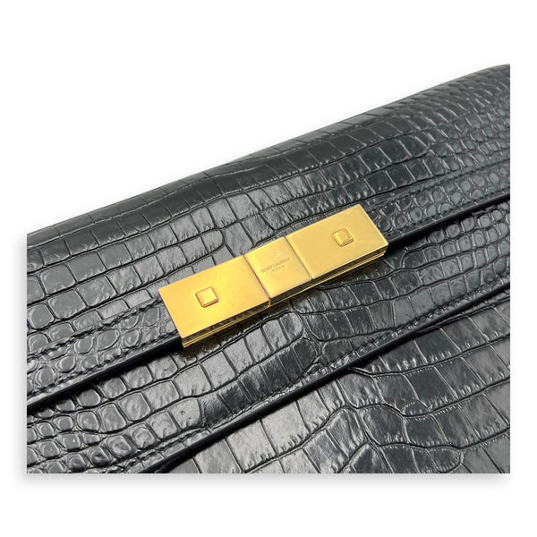 Saint Laurent Manhattan Shoulder Bag Black in Crocodile Embossed Calfskin, Gold hardware_6