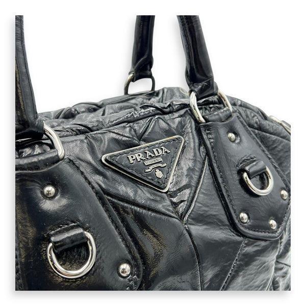 Prada Quilted Top Handle Bag Black in Glazed Calfskin, Silver hardware_6