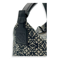 Loewe Cubi Top Handle Bag Blue in Jacquard, Gold hardware_6