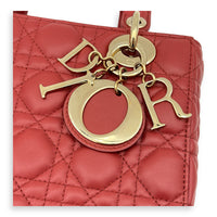 Dior Lady Dior Small Red Top Handle Bag in Lambskin, Gold hardware_7