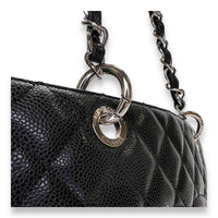 GST Black Shoulder Bag in Caviar Leather, Silver hardware