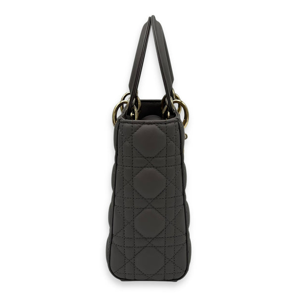 Christian Dior Lady Dior Small Grey Top Handle Bag in Lambskin, Gold hardware_3