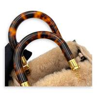 Fendi Sunshine Top Handle Bag Mini Beige in Faux Fur, Gold hardware_7