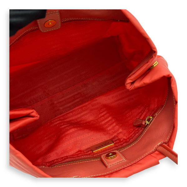 Prada Bow Salmon Top Handle Bag in Nylon, Gold hardware_8