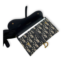 Christian Dior Saddle Wallet On Chain Blue in Jacquard, Gold hardware_8