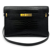 Saint Laurent Manhattan Shoulder Bag Black in Crocodile Embossed Calfskin, Gold hardware_8